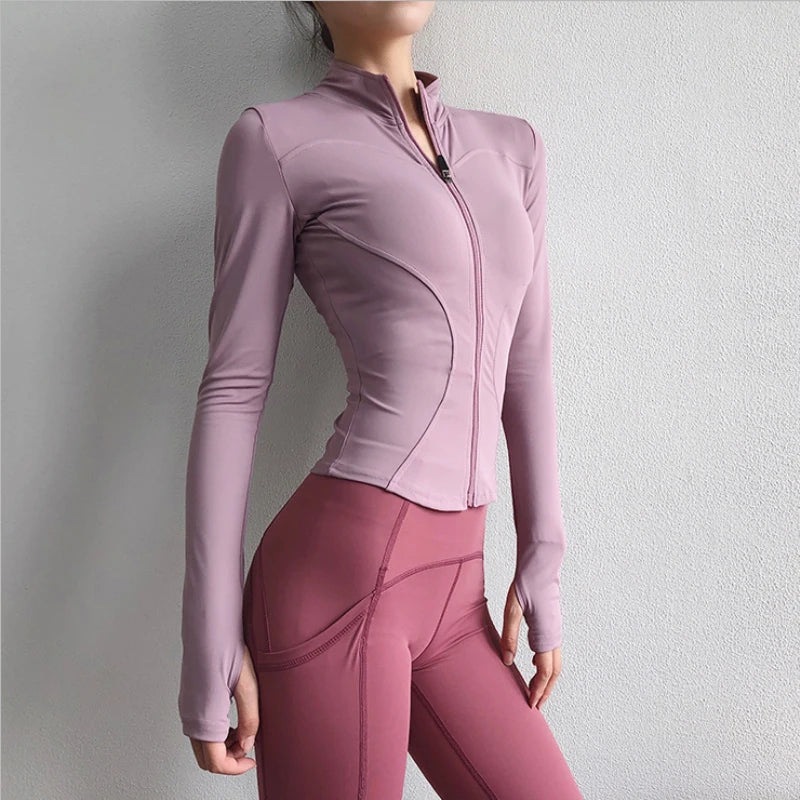 2024 Women Sport Jacket Zipper Yoga Coat Clothes Quick Dry Fitness Jacket Running Hoodies Thumb Hole Sportwear Gym Workout Top